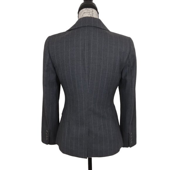Ann Taylor | Wool Pin Stripe Blazer Jacket Gray Lavender | Size 4P - Picture 5 of 13